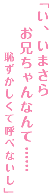 「い、いまさらお兄ちゃんなんて……恥ずかしくて呼べないし」