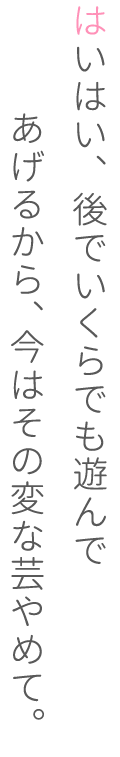 はいはい、後でいくらでも遊んであげるから、今はその半な芸やめて