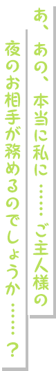あ、あの、本当に私に …… ご主人様の夜のお相手が務めるのでしょうか …… ？